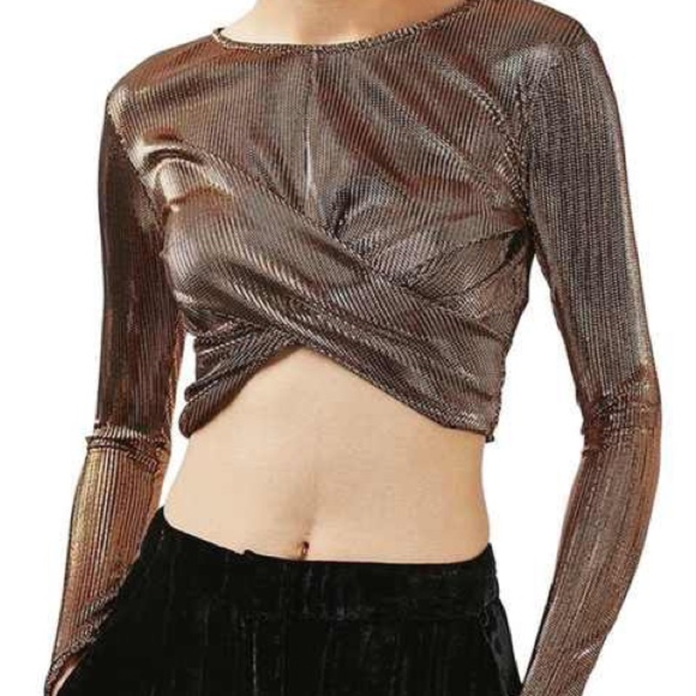 NWOT Topshop metallic twist-front crop top